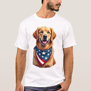 Patriotic Golden Retriever Vintage Engraving Shirt
