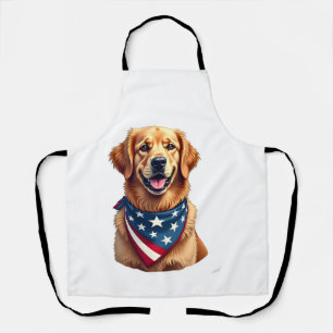 Patriotic Golden Retriever Vintage Engraving Shirt Apron