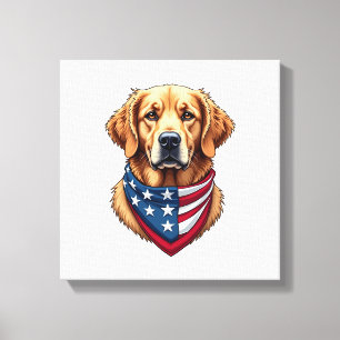 Patriotic Golden Retriever Vintage Engraving Shirt Canvas Print