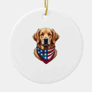Patriotic Golden Retriever Vintage Engraving Shirt Ceramic Tree Decoration