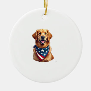 Patriotic Golden Retriever Vintage Engraving Shirt Ceramic Tree Decoration