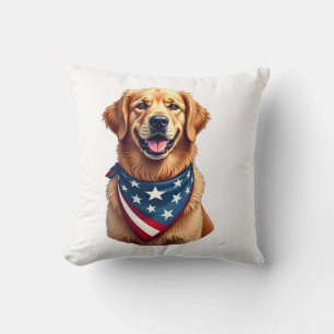 Patriotic Golden Retriever Vintage Engraving Shirt Cushion