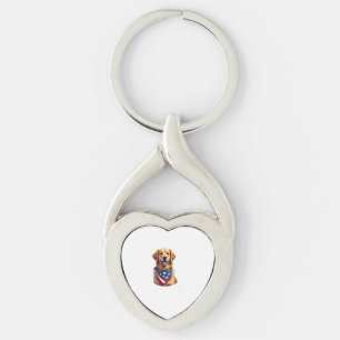 Patriotic Golden Retriever Vintage Engraving Shirt Key Ring