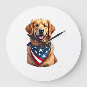 Patriotic Golden Retriever Vintage Engraving Shirt Large Clock