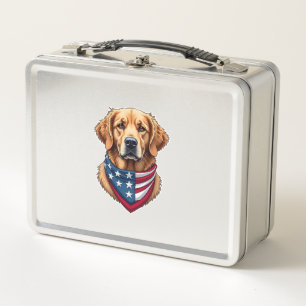Patriotic Golden Retriever Vintage Engraving Shirt Metal Lunch Box