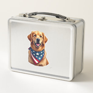 Patriotic Golden Retriever Vintage Engraving Shirt Metal Lunch Box