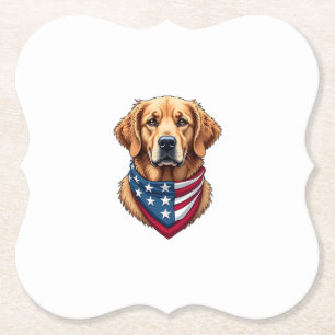 Patriotic Golden Retriever Vintage Engraving Shirt Paper Coaster