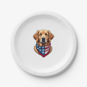 Patriotic Golden Retriever Vintage Engraving Shirt Paper Plate
