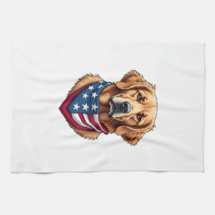 Patriotic Golden Retriever Vintage Engraving Shirt Tea Towel