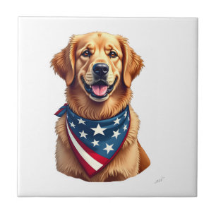 Patriotic Golden Retriever Vintage Engraving Shirt Tile