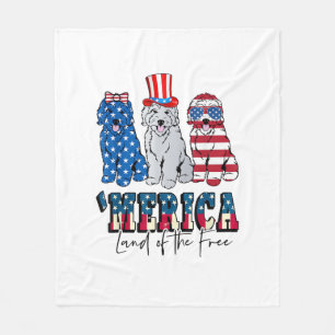 Patriotic Goldendoodle Dog 4th of July America USA Fleece Blanket