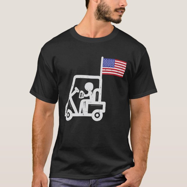 Patriotic Golf Cart American Flag Golfing Drinker T-Shirt (Front)