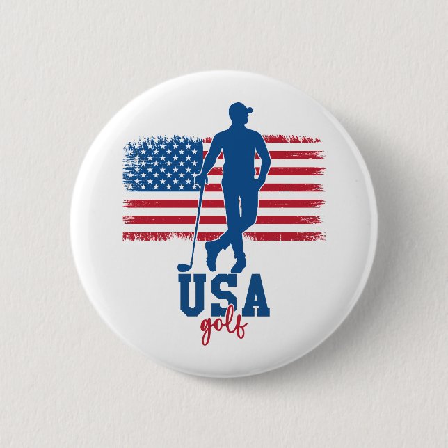 Patriotic Golf USA 6 Cm Round Badge (Front)
