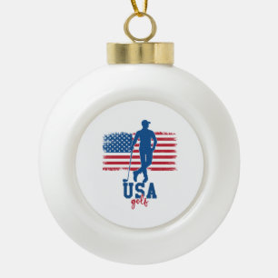 Patriotic Golf USA Ceramic Ball Christmas Ornament