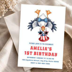 Patriotic Goose 1st Birthday Invitation Girl