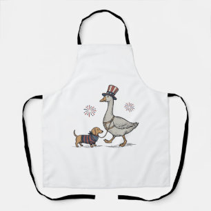 Patriotic Goose and Dachshund Vintage Shirt Design Apron