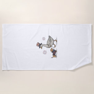 Patriotic Goose and Dachshund Vintage Shirt Design Beach Towel
