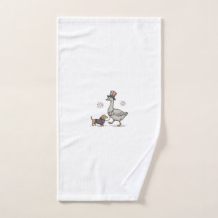 Patriotic Goose and Dachshund Vintage Shirt Design Hand Towel