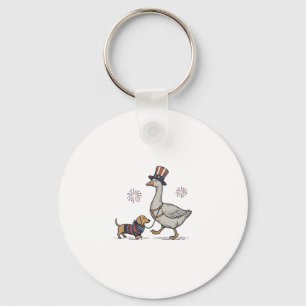Patriotic Goose and Dachshund Vintage Shirt Design Key Ring