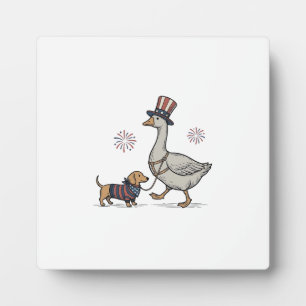 Patriotic Goose and Dachshund Vintage Shirt Design Plaque