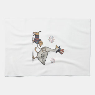 Patriotic Goose and Dachshund Vintage Shirt Design Tea Towel