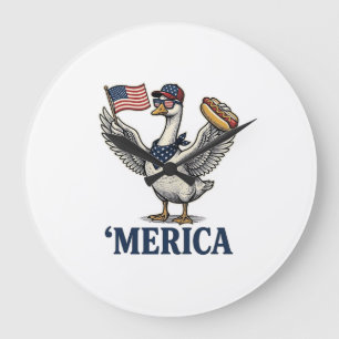 Patriotic Goose 'Merica Hot Dog Vintage Shirt Desi Large Clock