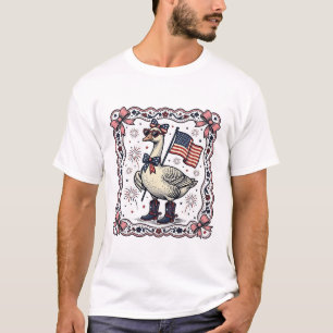 Patriotic Goose Vintage Engraving T-Shirt