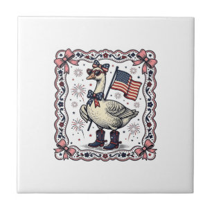 Patriotic Goose Vintage Engraving Tile