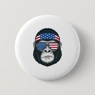 Patriotic Gorilla Face Vintage Engraving Vector_1 6 Cm Round Badge