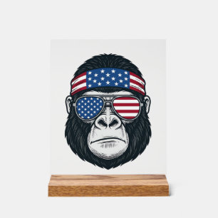 Patriotic Gorilla Face Vintage Engraving Vector_1 Acrylic Sign