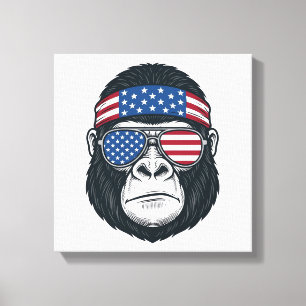 Patriotic Gorilla Face Vintage Engraving Vector_1 Canvas Print