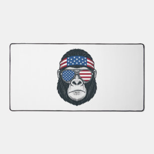 Patriotic Gorilla Face Vintage Engraving Vector_1 Desk Mat