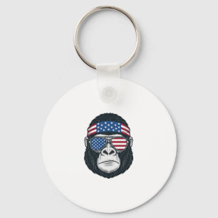 Patriotic Gorilla Face Vintage Engraving Vector_1 Key Ring