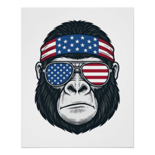 Patriotic Gorilla Face Vintage Engraving Vector_1 Poster