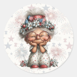 Patriotic Grandma Daydreaming Classic Round Sticker