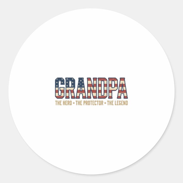 Patriotic Grandpa Hero Protector Legend Vector Des Classic Round Sticker (Front)