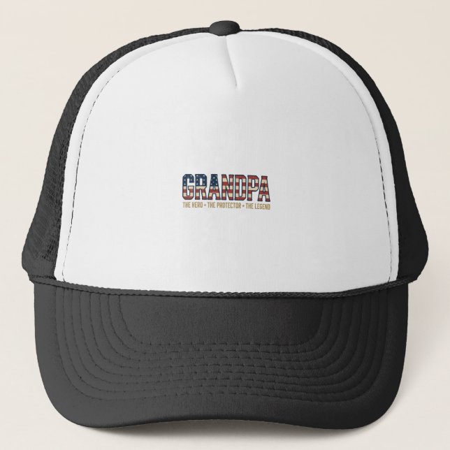 Patriotic Grandpa Hero Protector Legend Vector Des Trucker Hat (Front)