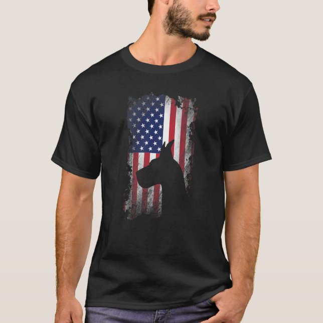 Patriotic Great Dane American Flag Cool Dog T-Shirt (Front)