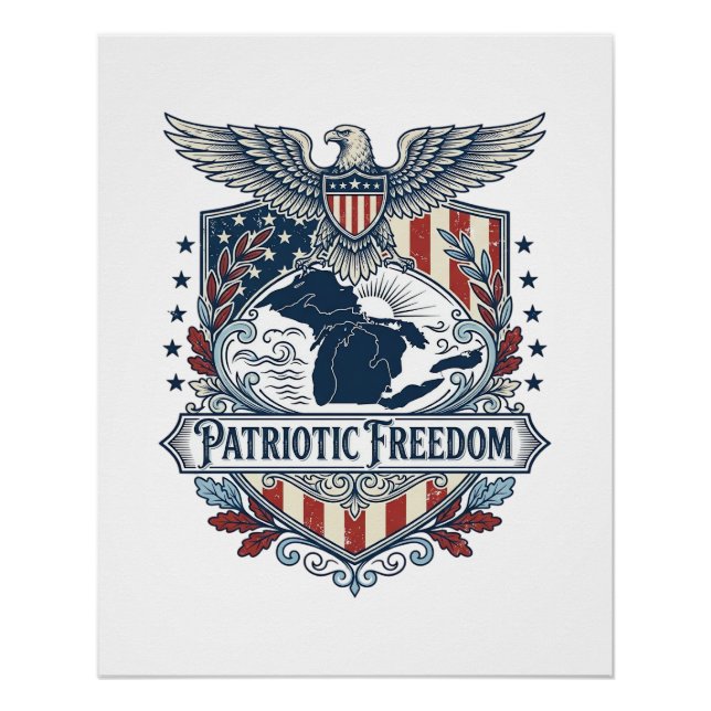 Patriotic Great Lakes Pride Vector Graphic Tee_1 Poster (Front)