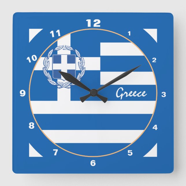 Patriotic Greek Flag, modern Greece Home /design Square Wall Clock (Front)
