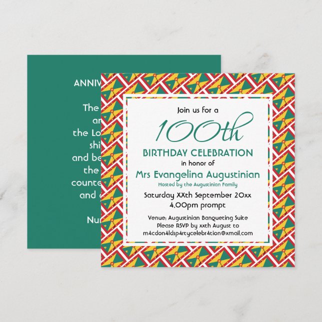 Patriotic GRENADA Customisable ANY AGE Birthday Invitation (Front/Back)