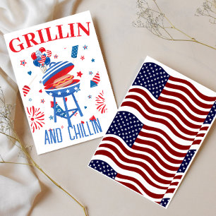 Patriotic grilling hotdog 4th of july invitation