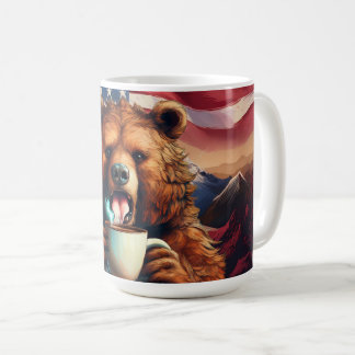 Patriotic Grizzly Bear Drinking Coffee Mug