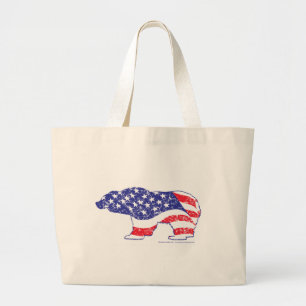 Patriotic-Grizzly-distress Large Tote Bag
