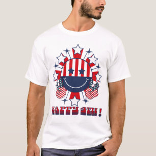 Patriotic groovy Happy Face peace sign - Happy 4th T-Shirt