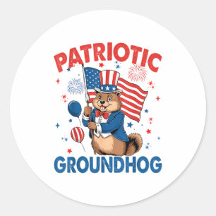 Patriotic Groundhog American Flag 4th Of July Classic Round Sticker