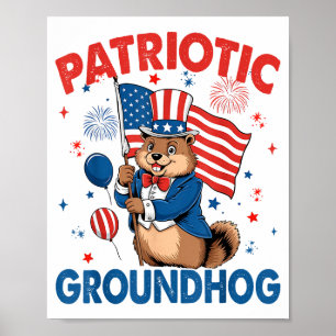 Patriotic Groundhog American Flag 4th Of July Poster