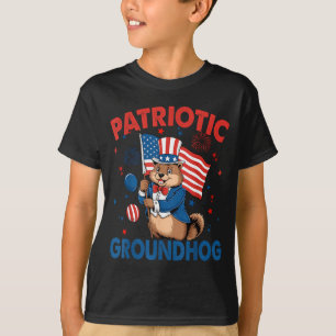 Patriotic Groundhog American Flag 4th Of July  T-Shirt