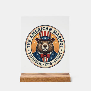 Patriotic Groundhog Vintage Engraving Shirt Design Acrylic Sign