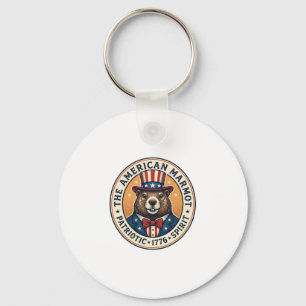 Patriotic Groundhog Vintage Engraving Shirt Design Key Ring